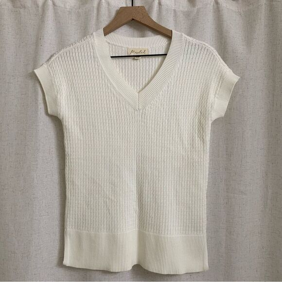 Marled Tops - Marled Knit Cream V-Neck Over Shirt Top XS